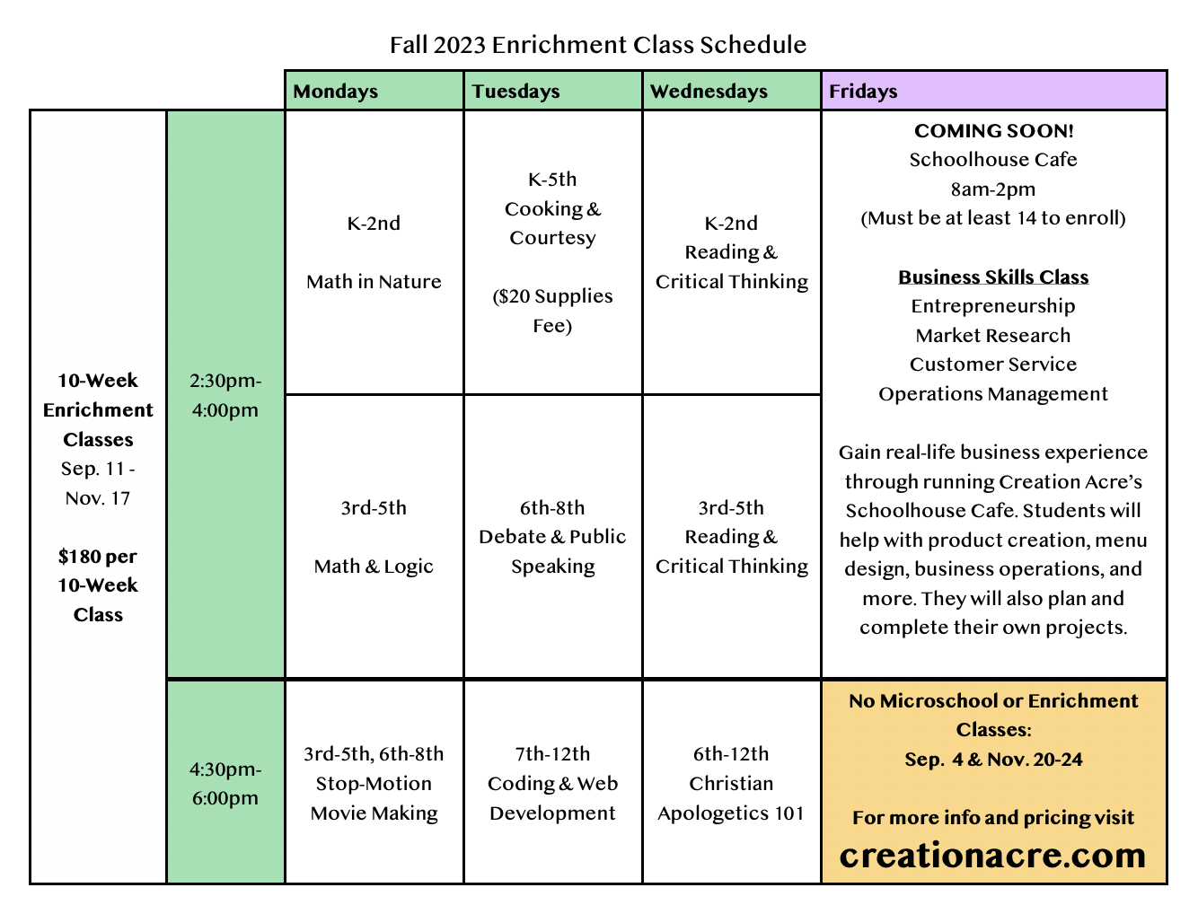 Enrichment Classes | Creation Acre